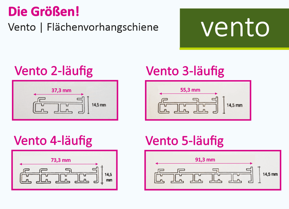 Die Größe den Vento Flächenvohangschiene